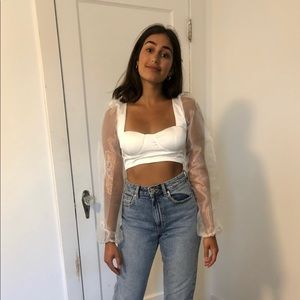 White organza sleeve top